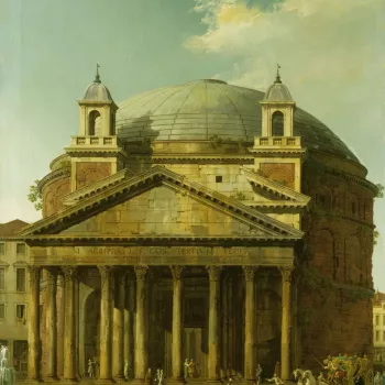 This painting is one of a unique group of five large upright views of Rome, depicting the major sights of the ancient city (RCIN 401002, RCIN 400700, RCIN 400713, RCIN 400524, RCIN 400714). Unusually for Canaletto, all the works are signed and dated promi
