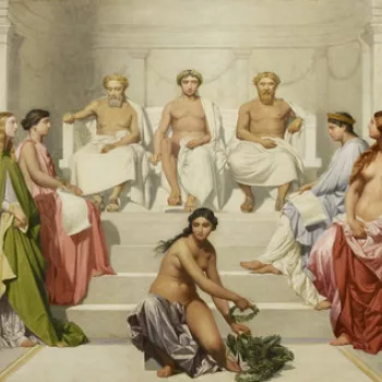 This is a replica of the mural in the semi-circular lecture theatre or Salon des Prix of the &Eacute;cole des Beaux-Arts in Paris (hence the &lsquo;h&eacute;micycle&rsquo; of the title), executed by Delaroche and four students between 1836 and 1841. It wa