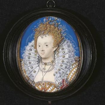 The ageing Elizabeth is idealised as 'Astraea', the goddess described in Virgil's Fourth Eclogue as presiding over the classical golden age. Artists and poets, such as Edmund Spenser, linked Astraea's qualities of eternal youth and justice with Elizabeth 
