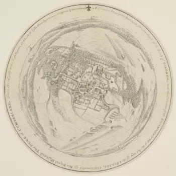 A circular view of the encampments of the Allied army, under the command of the Duke of Cumberland, in the vicinity of Brussels. 14 July-2 August 1745. War of the Austrian Succession (1740-48). Oriented with north to top (cardinal points). The attribution
