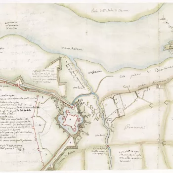 A map of Cremona, besieged from 21 July to 15 October 1648 by the French, allied with Italy and commanded by Francesco I d&rsquo;Este, Duke of Modena (6 September 1610-14 October 1658) and Don Luigi de Benavides, Marchese di Caracena, Governor of the Stat