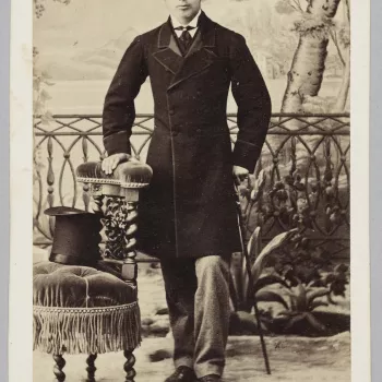 Carte-de-visite portrait of the Prince of Wales, later King Edward VII, taken in Constantinople (modern-day Istanbul) at the end of his tour of the Middle East in 1862. The carte-de-visite is part of an album of cartes of the Prince of Wales, compiled ove