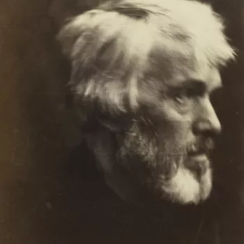 Photograph of Thomas Carlyle, head and shoulders, almost profile right. This portrait of Thomas Carlyle (1795-1881), celebrated historian and essayist, was widely admired by Cameron&rsquo;s artist friends, including Millais, Rossetti and Watts. In 1869 Qu