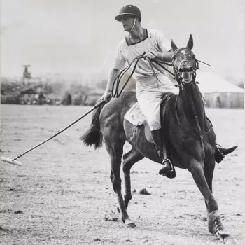 Prince Philip playing polo for Sea Horses 'B' Team against Whyishill team in a Junior League match, Cowdray Park.