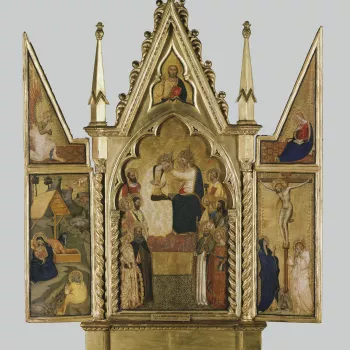The carpentry of the triptych is so similar to that of a small triptych in the Gambier Parry Collection (Courtauld Institute, London) that it is likely to be the work of the same craftsman; in that triptych the Nativity is also identical to this one. The 