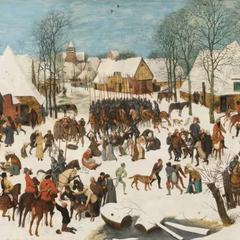 According to St Matthew&rsquo;s Gospel, after hearing from the wise men of the birth of Jesus, King Herod ordered that all children in Bethlehem under the age of two be murdered. Bruegel set the story as a contemporary Flemish atrocity so that the soldier