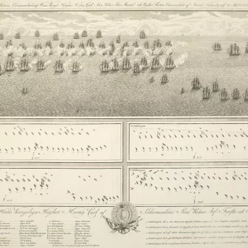 A view and plans of the Battle of &Ouml;land, fought on 26 July 1789 between the Swedish and Russian fleets with indecisive results. Russo-Swedish War (1788-90).
The Battle of &Ouml;land was indecisive; the Swedes disengaged after meeting strong resistanc