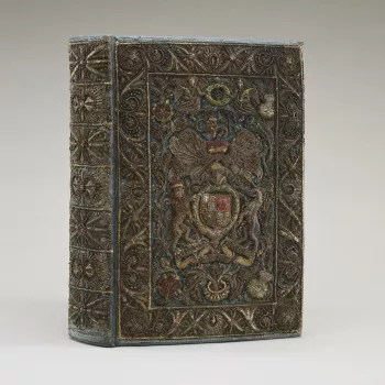 Bound in blue velvet, embroidered with coloured silks, silver and silver-gilt wire; fore-edge painting of the Royal arms.This splendid Bible, and its companion Prayer Book (RCIN 1142253), were probably bound for Charles II's Chapel or Royal Closet at Whit