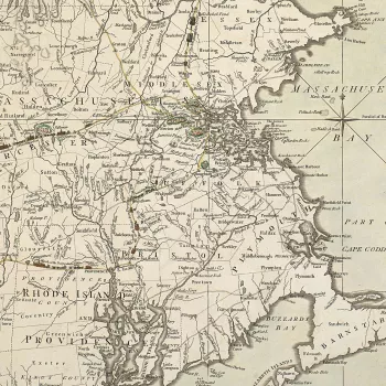 Map of New England and Boston, 1775 (New England, USA); (Boston, Massachusetts, USA) 42?21'30"N 71?03'35"W