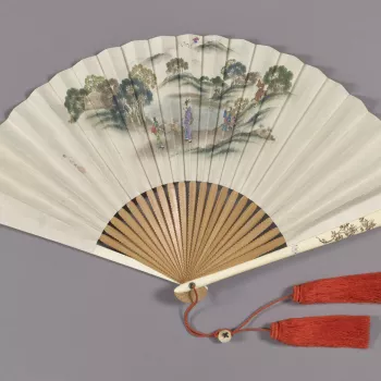 Japanese folding fan (ogi): flying a kite (recto) and Mount Fuji (verso)
