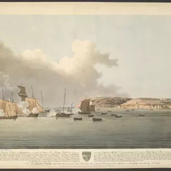 A view of the capture by the French of the British frigate Diamond, commanded by Captain Sidney Smith, on 18 April 1796 off the port of Le Havre. French Revolutionary Wars (1792-1802): War of the First Coalition (1792-8). Proof copy.
Captain Sidney Smith 