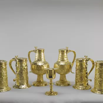 Ceremonial plate from the Crown Jewels, chalices and cups in gold plate