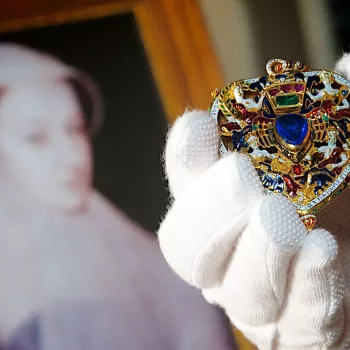 The Darnley Jewel, and a portrait of Mary, Queen of Scots in mourning is prepared to go on display at the National Museum of Scotland.