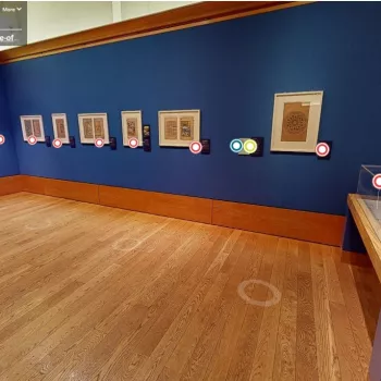 Interior of the Queens Gallery, Holyroodhouse, with items from the Eastern Encounters in cases and on the walls