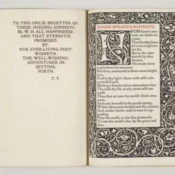 Volume of poetry open at one of Shakespeare's Sonnets