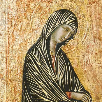 Detail from Duccio's triptych showing Mary's head