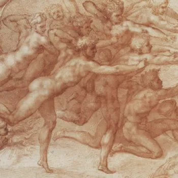 Detail from Michaelangelo work showing archers firing at a lover