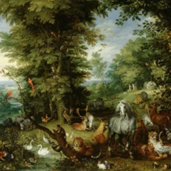details from painting Adam and Eve in the Garden of Eden, 1615