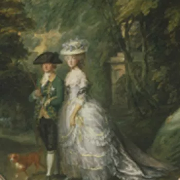 A couple in a wooded scene