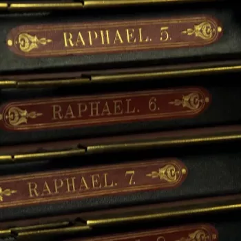 Spines of volumes containing the photographs of Raphael works