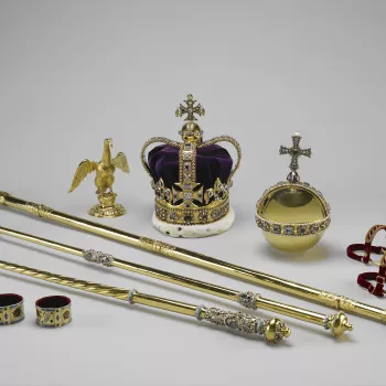 The regalia of Charles II, including a crown, orb and sceptre