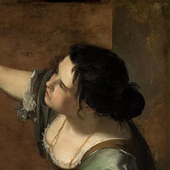 A painting of a woman painting her self portrait 