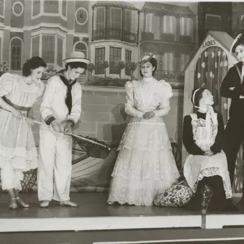 Princess Elizabeth and Princess Margaret perform in pantomime.