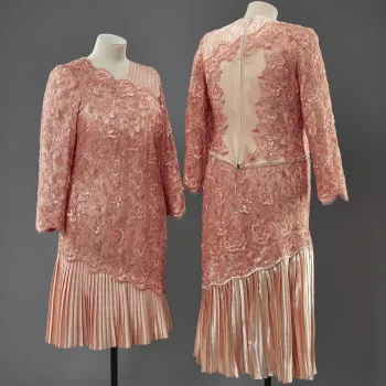 Pink dresses worn by Queen Elizabeth II (left) and her stunt double (right) for the London 2012 Olympics Opening Ceremony