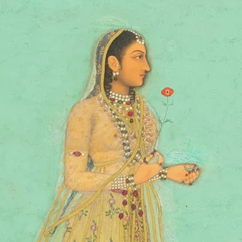 Illustration of an Indian woman holding a flower