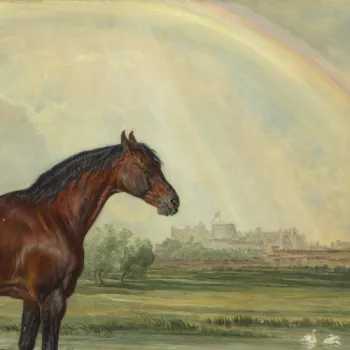 Painting of horse and rainbow above