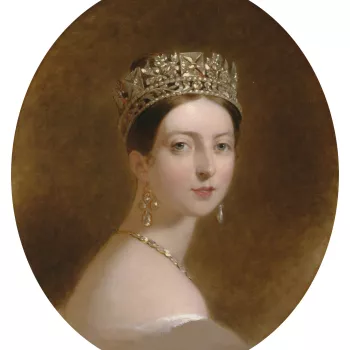 The Society of the Sons of St George at Philadelphia commissioned Sully to paint a portrait of the young Queen Victoria (now in the Metropolitan Museum, New York); this head is either a copy from that portrait or from a preliminary sketch for it. The Quee