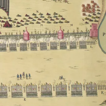 Detail showing troops approaching the defensive line