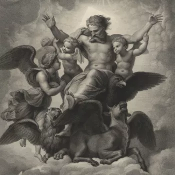 An engraving after&nbsp;'The Vision of Ezekiel', a painting executed&nbsp;by Raphael (c.1518) now in the Galleria Palatina,&nbsp;Florence (inv.no. 174). This print is lettered with the title and dedication.&nbsp;Signed and dated by the printmaker, with th