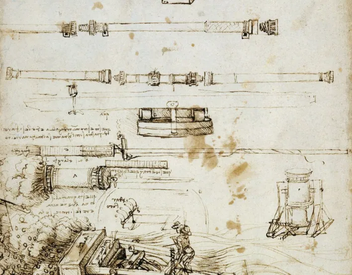 Drawing of Leonardo's inventions