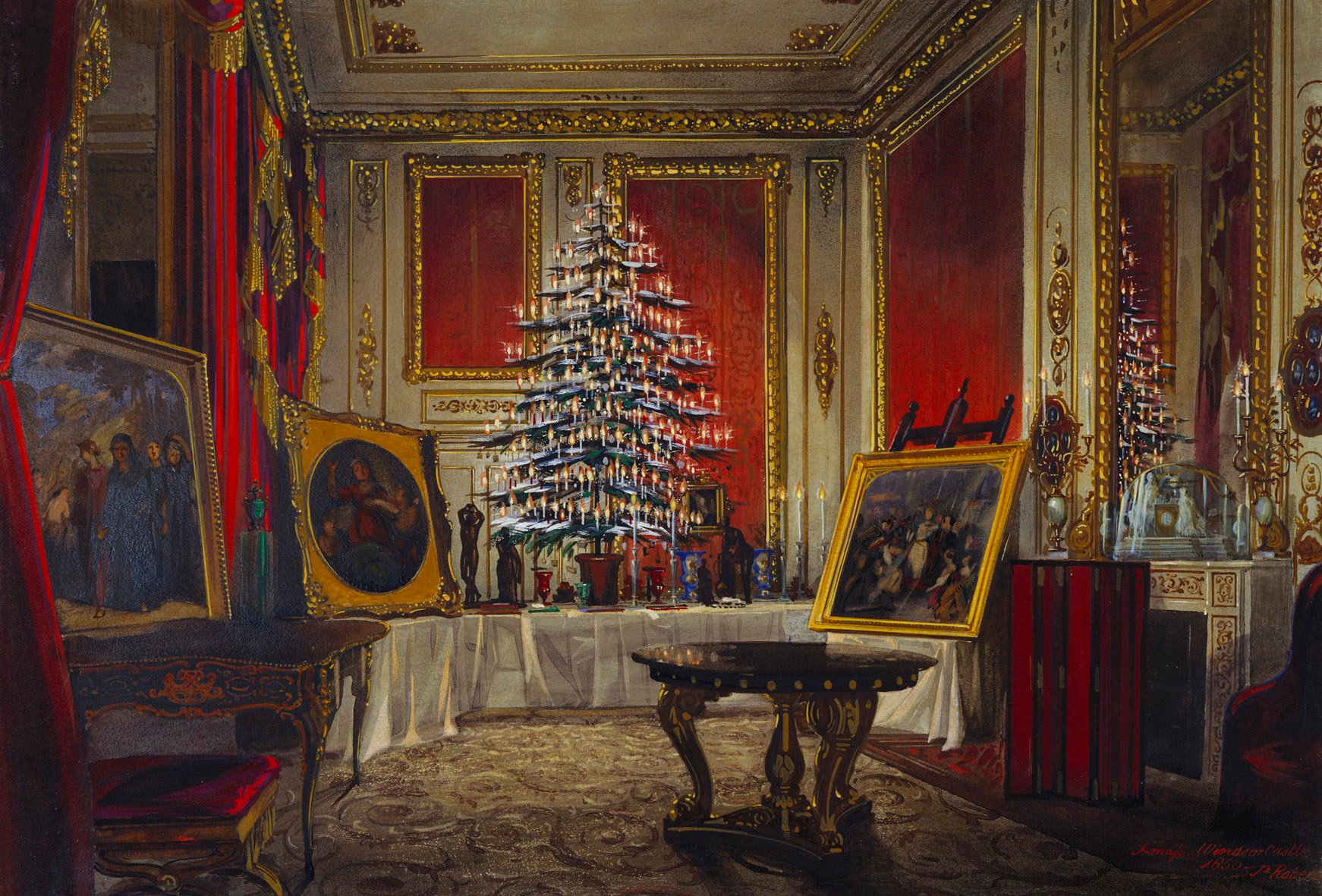 DM 4623: a decorated tree on a table with presents, paintings, and a bracelet designed by Prince Albert.  Signed, dated and inscribed.